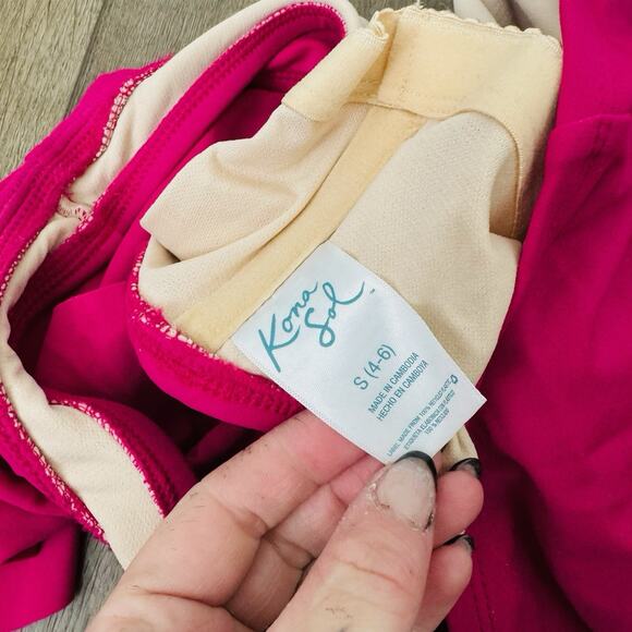 Kona Sol Red One Shoulder Ruffle Strap One Piece Swim Suit Women’s Size S - Picture 5 of 6